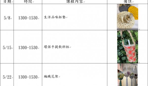 113年度臺中市屯區新住民學習中心-東平國小：編結課程(編織我在行)報名